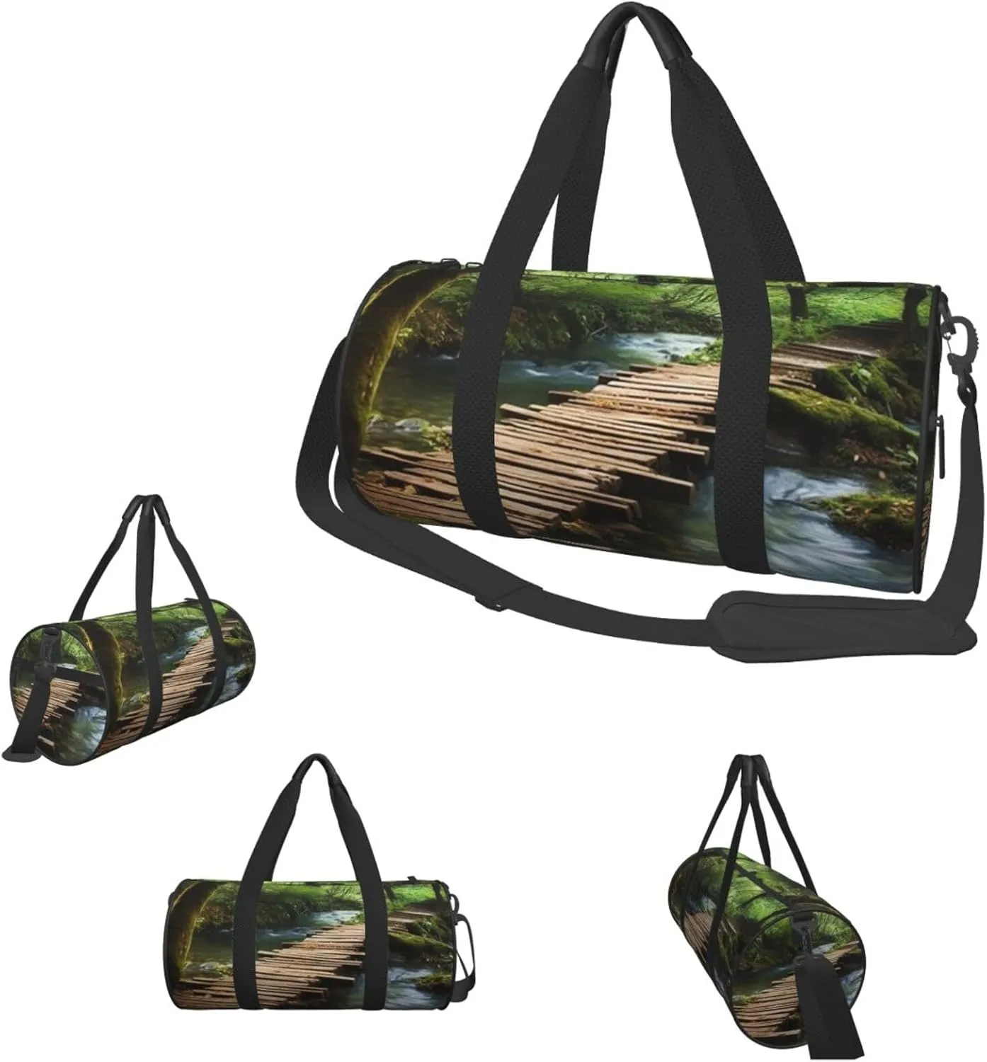 Duffel Bag for Men Women Small Gym Bag Wooden Bridge Stream Water Travel Duffel Bag Waterproof Overnight Bag for Sports Workout