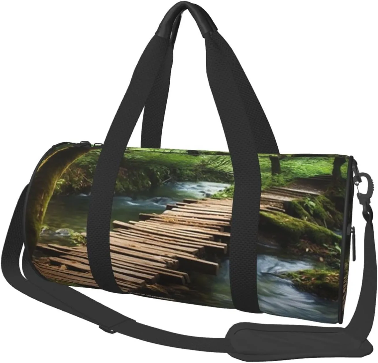 Duffel Bag for Men Women Small Gym Bag Wooden Bridge Stream Water Travel Duffel Bag Waterproof Overnight Bag for Sports Workout