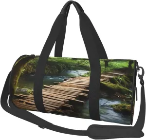 Duffel Bag for Men Women Small Gym Bag Wooden Bridge Stream Water Travel Duffel Bag Waterproof Overnight Bag for Sports Workout