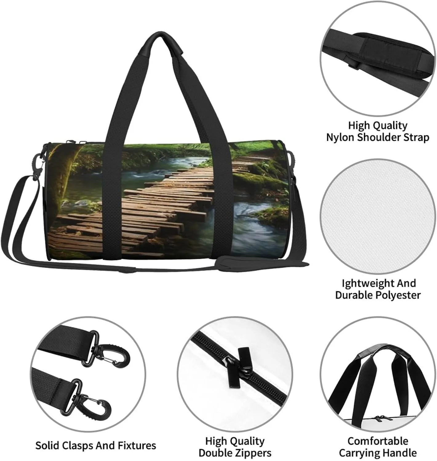Duffel Bag for Men Women Small Gym Bag Wooden Bridge Stream Water Travel Duffel Bag Waterproof Overnight Bag for Sports Workout