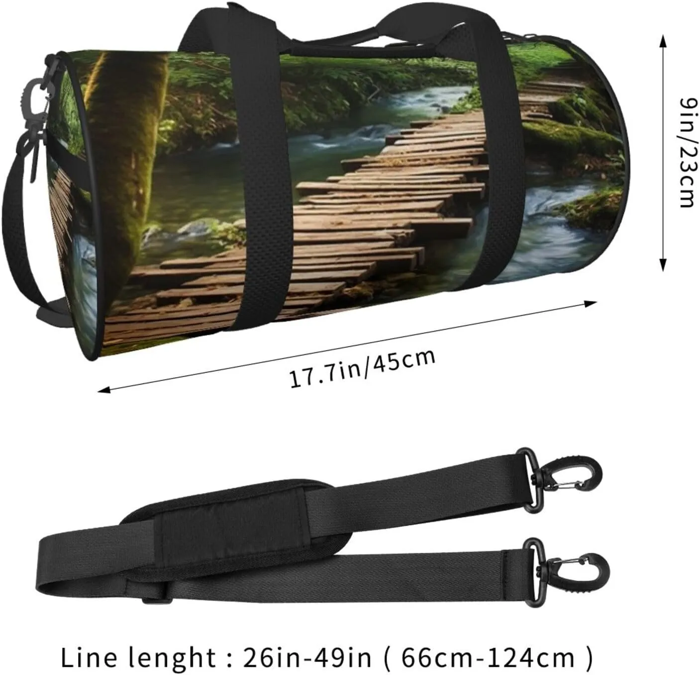 Duffel Bag for Men Women Small Gym Bag Wooden Bridge Stream Water Travel Duffel Bag Waterproof Overnight Bag for Sports Workout