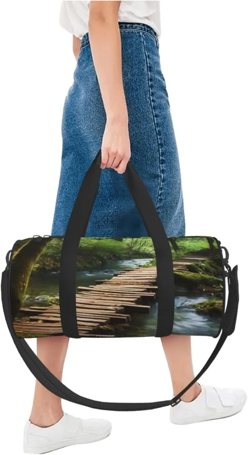 Duffel Bag for Men Women Small Gym Bag Wooden Bridge Stream Water Travel Duffel Bag Waterproof Overnight Bag for Sports Workout