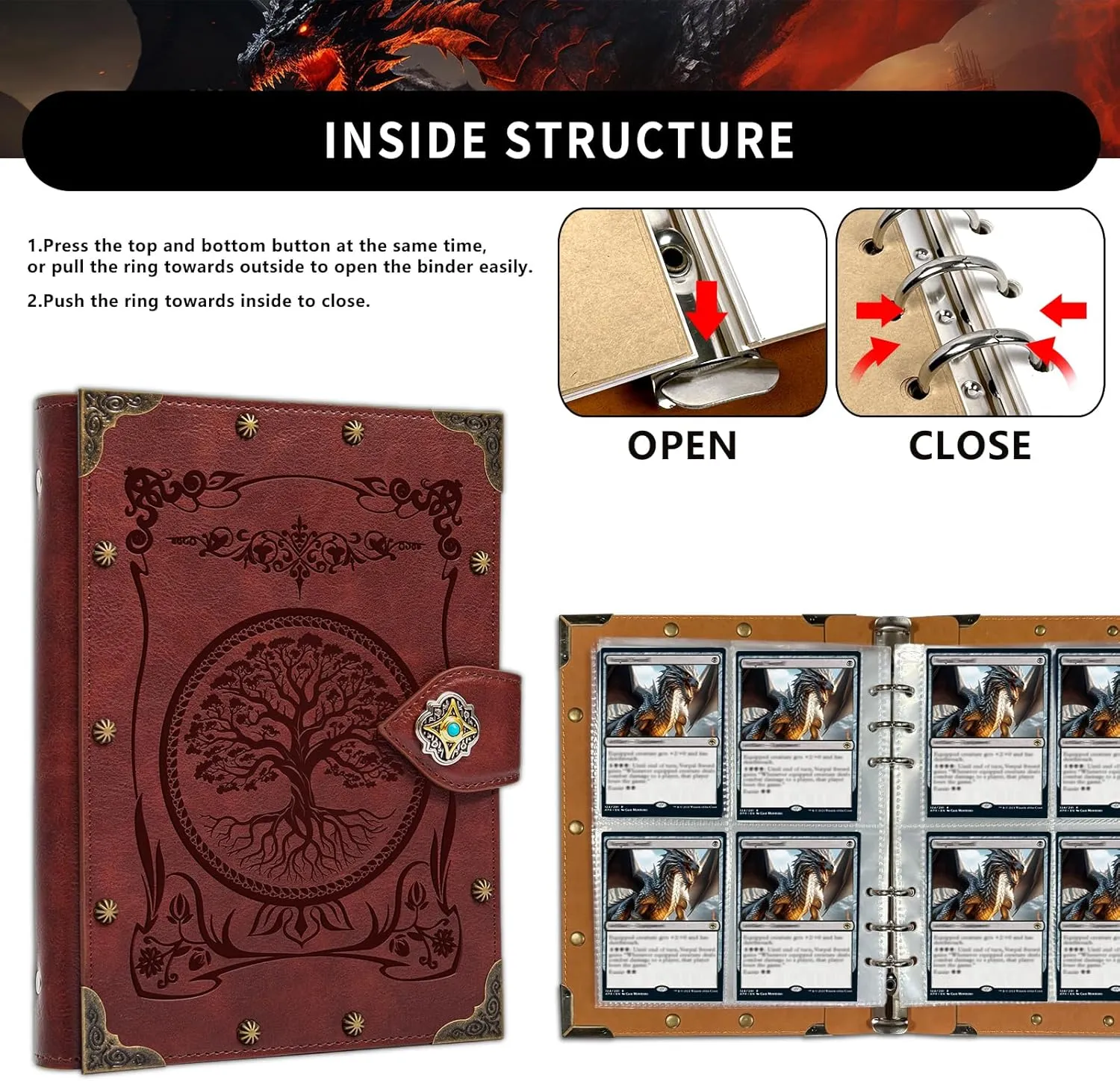 DUROTAN Card Binder 4-Pocket,Premium Trading Card Binder,Double Sided Pocket Collection Binder,Collector Album,Card Holder Holds 240 Cards for MTG,TCG,Yugioh,Game Cards