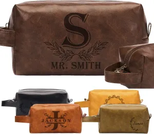 EAQ Personalized Toiletry Bag for Men, Personalized Leather Dopp Kits Customizable Travel Organizer Engraved Name/Logo for Husband, Boyfriend, Dad, Wedding, Anniversary, Gift