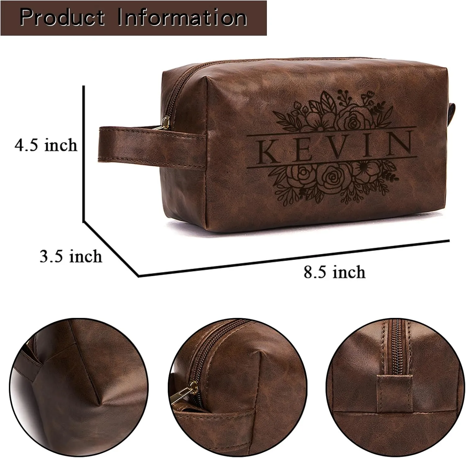 EAQ Personalized Toiletry Bag for Men, Personalized Leather Dopp Kits Customizable Travel Organizer Engraved Name/Logo for Husband, Boyfriend, Dad, Wedding, Anniversary, Gift