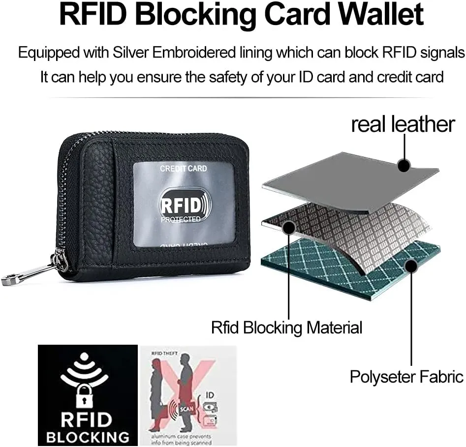 EASTNIGHTS Genuine Leather Credit Card Wallet Accordion Zipper Rfid Credit Card Holder Small Coin Purse with ID Window (black)