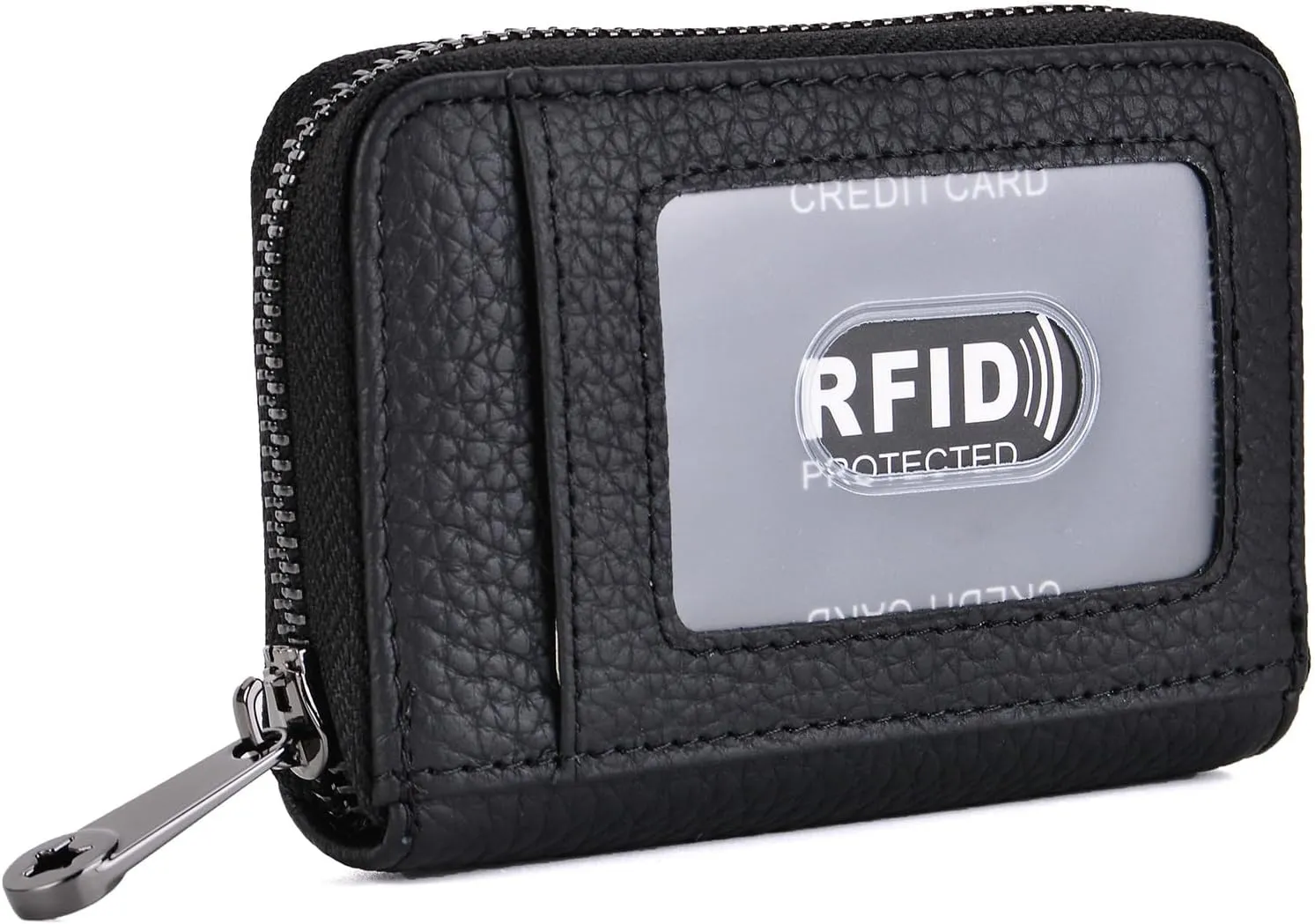 EASTNIGHTS Genuine Leather Credit Card Wallet Accordion Zipper Rfid Credit Card Holder Small Coin Purse with ID Window (black)
