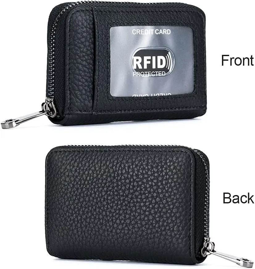 EASTNIGHTS Genuine Leather Credit Card Wallet Accordion Zipper Rfid Credit Card Holder Small Coin Purse with ID Window (black)