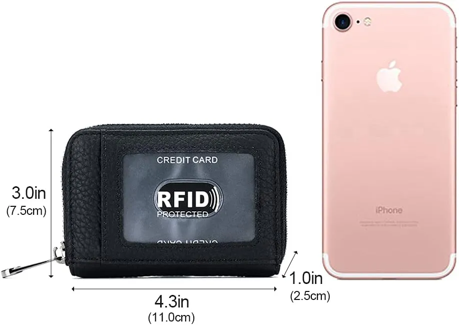EASTNIGHTS Genuine Leather Credit Card Wallet Accordion Zipper Rfid Credit Card Holder Small Coin Purse with ID Window (black)