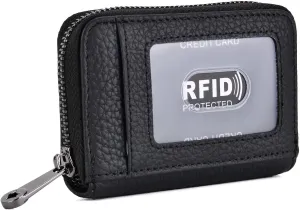EASTNIGHTS Genuine Leather Credit Card Wallet Accordion Zipper Rfid Credit Card Holder Small Coin Purse with ID Window (black)
