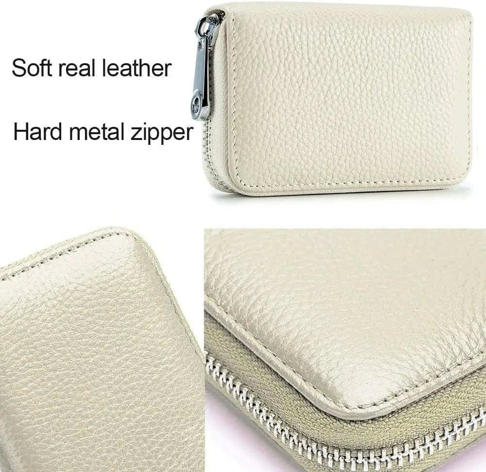 EASTNIGHTS RFID Credit Card Holder Genuine Leather Credit Card Wallet with Zipper