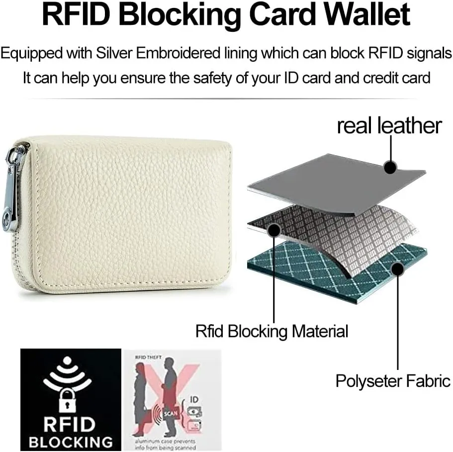 EASTNIGHTS RFID Credit Card Holder Genuine Leather Credit Card Wallet with Zipper
