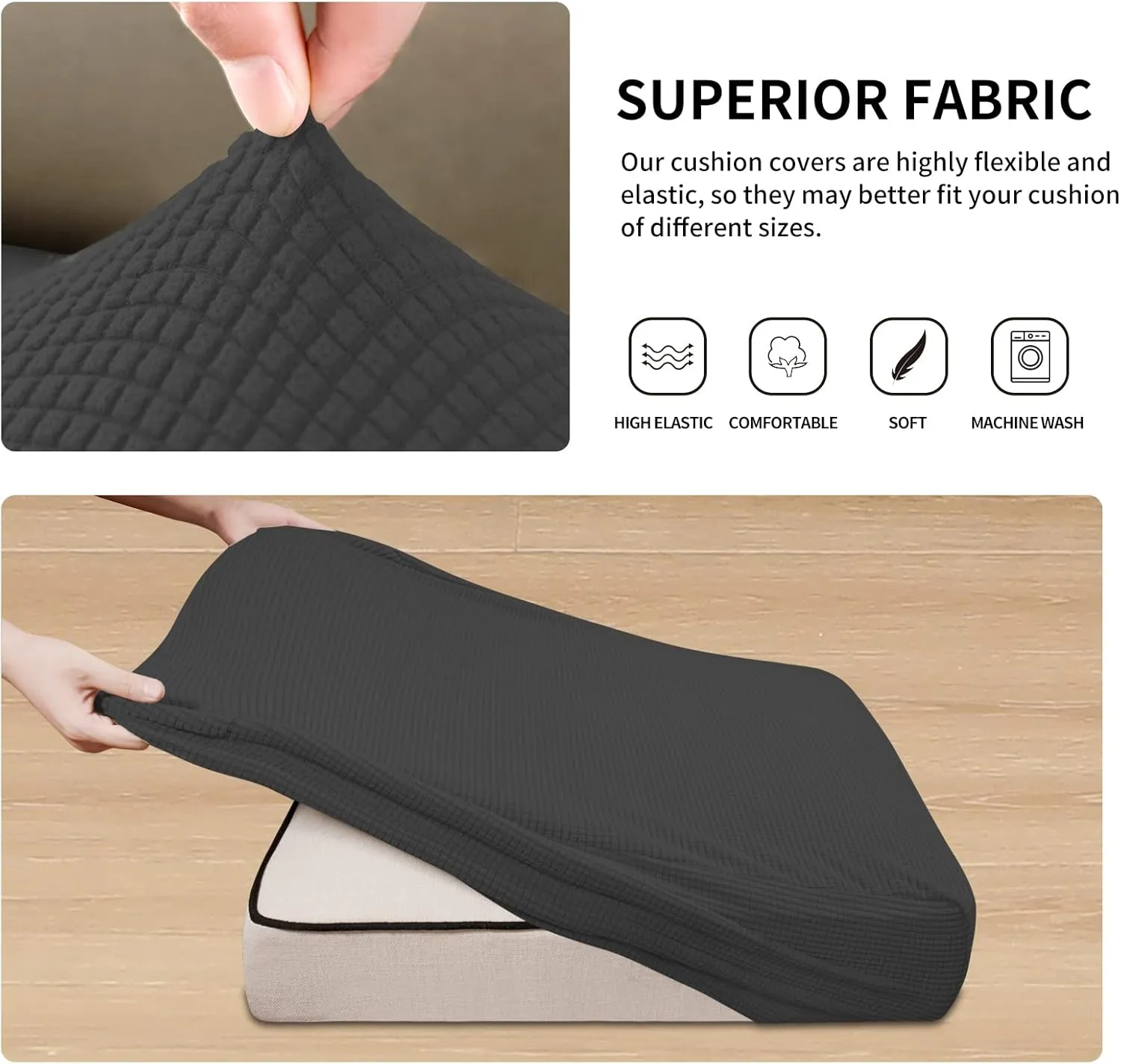 Easy-Going Stretch 4 Pieces Couch Cushion Covers for Sectional Sofa Left/Right L Shape Chaise Lounge Sofa Seat slipcover Anti-Slip Sofa Cover Soft (3 Seater   1 Chaise, Dark Gray)