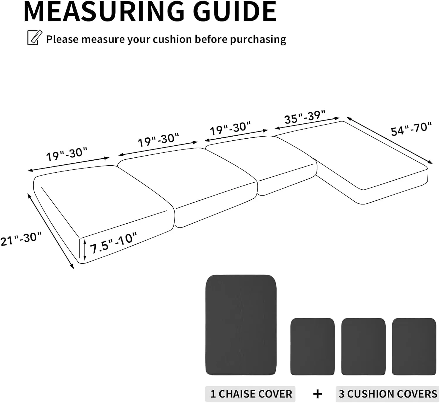 Easy-Going Stretch 4 Pieces Couch Cushion Covers for Sectional Sofa Left/Right L Shape Chaise Lounge Sofa Seat slipcover Anti-Slip Sofa Cover Soft (3 Seater   1 Chaise, Dark Gray)