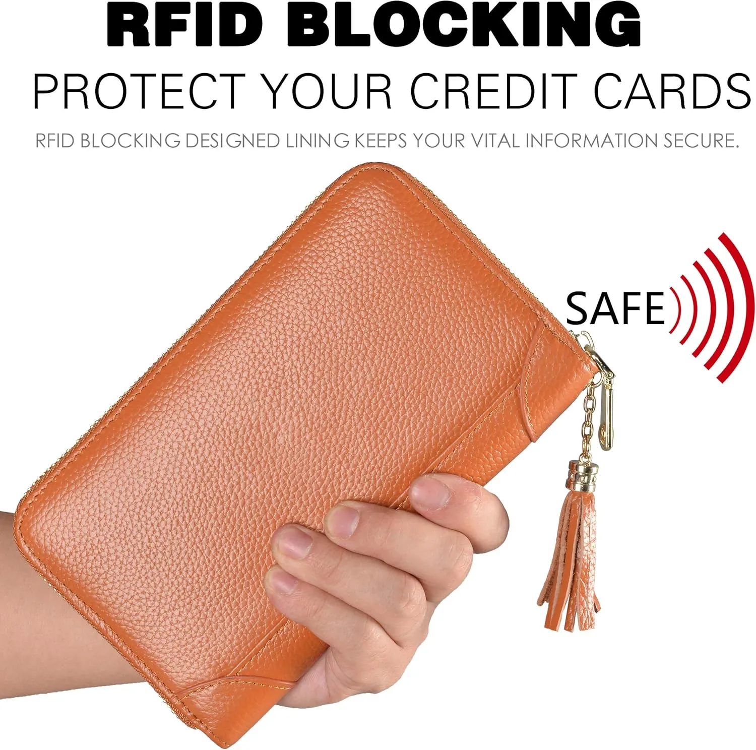 Easyoulife Credit Card Holder Wallet Womens Zipper Leather Case Purse RFID Blocking