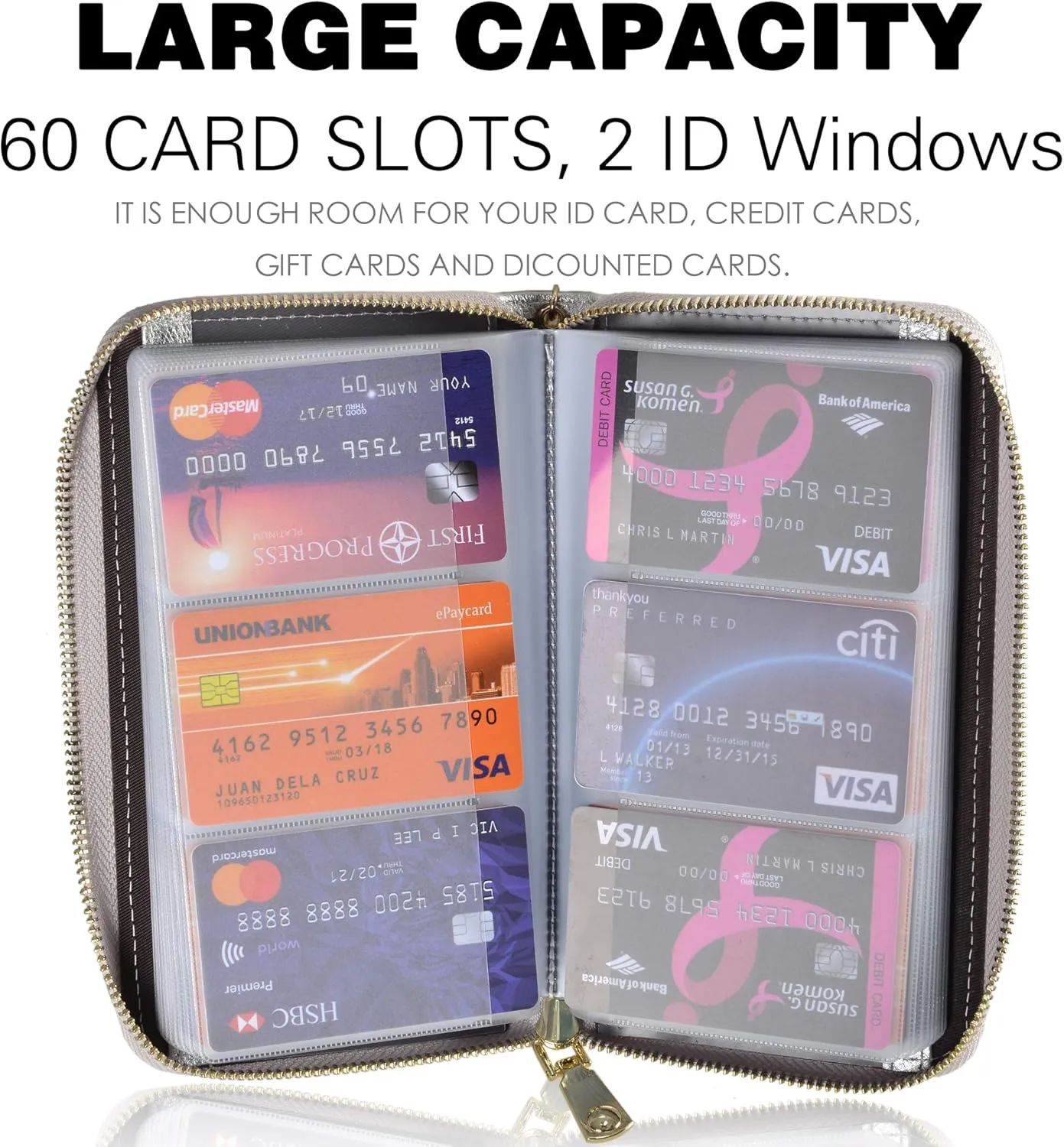 Easyoulife Credit Card Holder Wallet Womens Zipper Leather Case Purse RFID Blocking