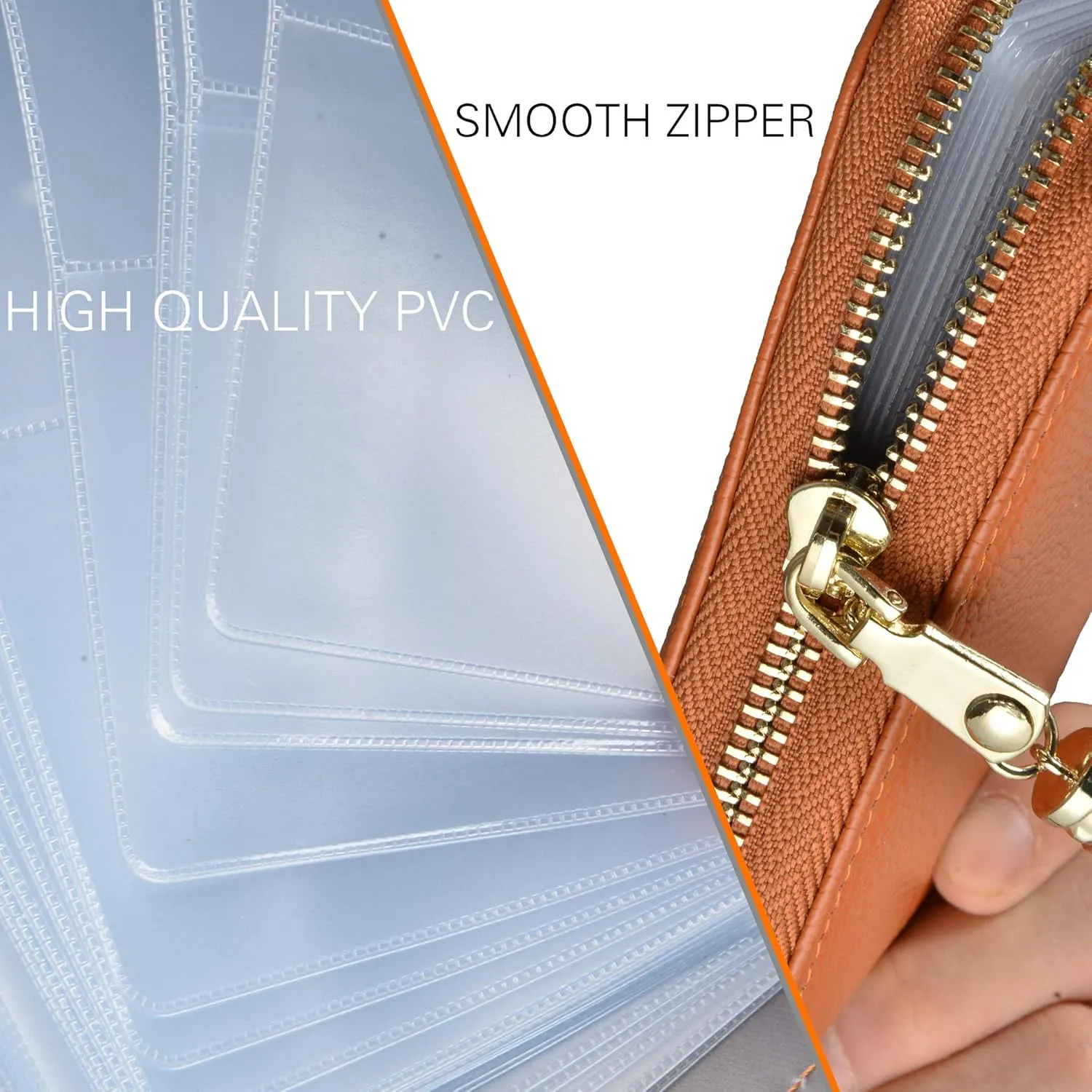 Easyoulife Womens Credit Card Holder Wallet Zip Leather Card Case RFID Blocking (Brown)