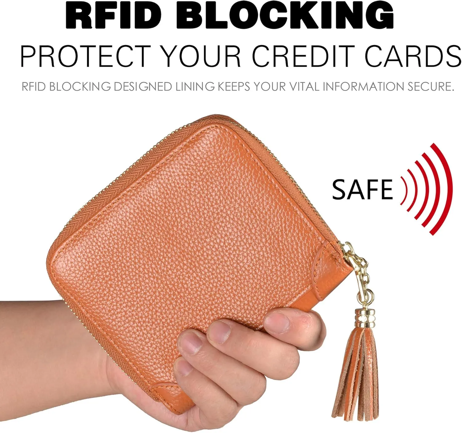 Easyoulife Womens Credit Card Holder Wallet Zip Leather Card Case RFID Blocking (Brown)