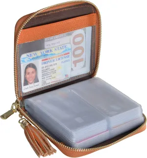 Easyoulife Womens Credit Card Holder Wallet Zip Leather Card Case RFID Blocking (Brown)
