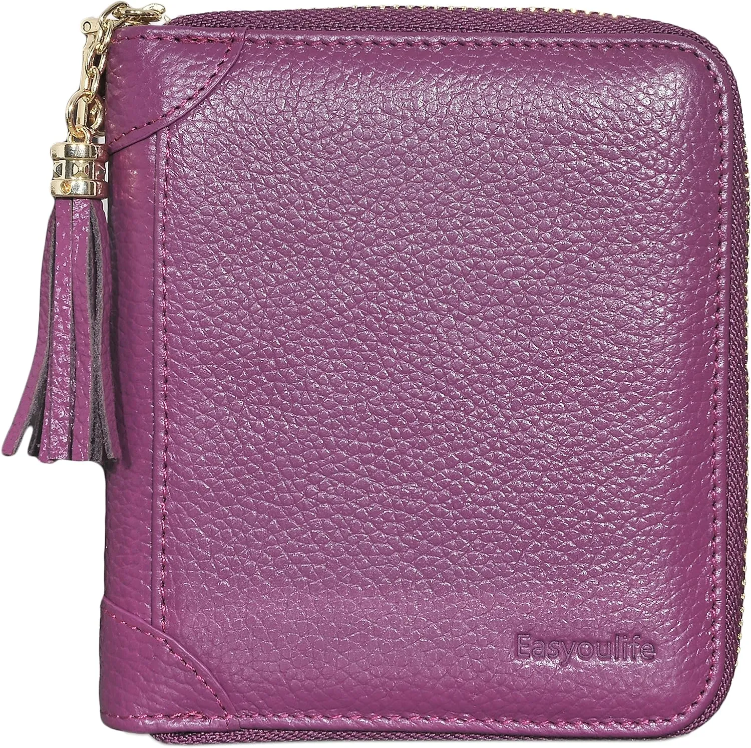 Easyoulife Womens Credit Card Holder Wallet Zip Leather Card Case RFID Blocking (Purple)
