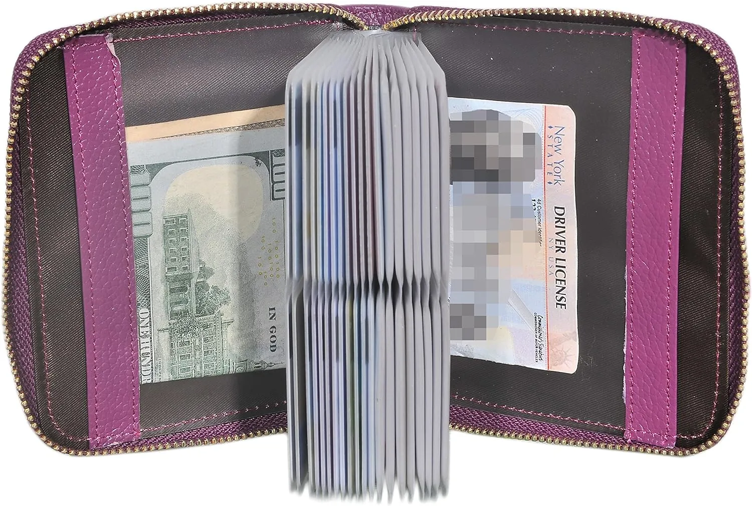 Easyoulife Womens Credit Card Holder Wallet Zip Leather Card Case RFID Blocking (Purple)