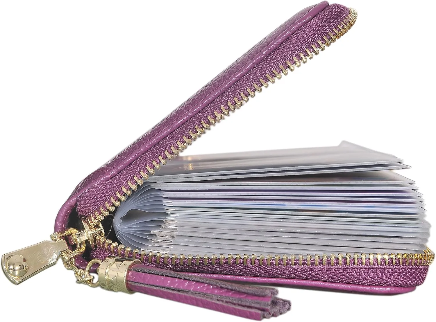 Easyoulife Womens Credit Card Holder Wallet Zip Leather Card Case RFID Blocking (Purple)
