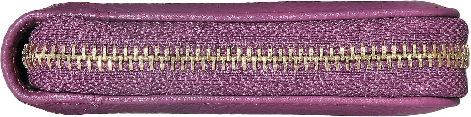 Easyoulife Womens Credit Card Holder Wallet Zip Leather Card Case RFID Blocking (Purple)