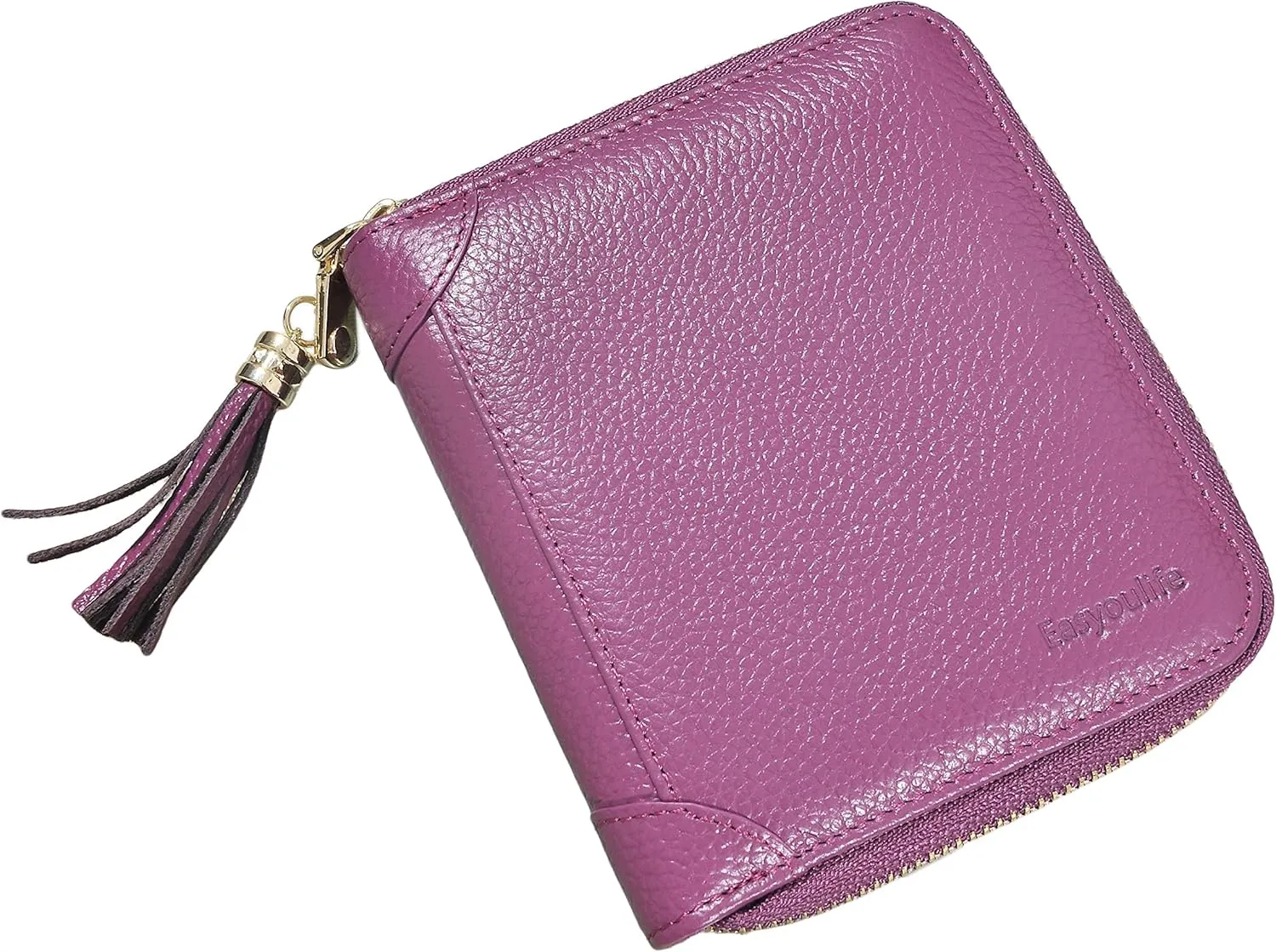Easyoulife Womens Credit Card Holder Wallet Zip Leather Card Case RFID Blocking (Purple)