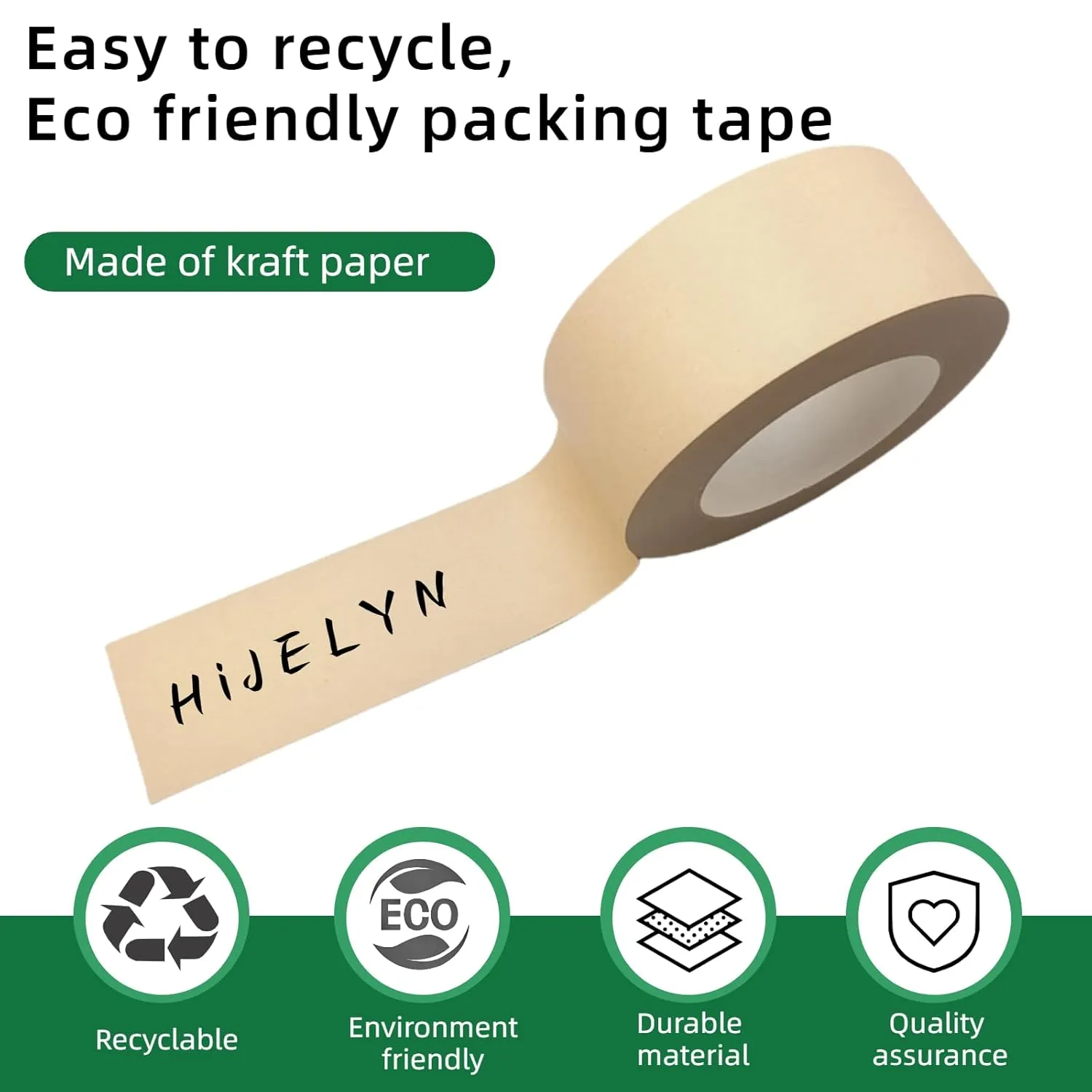 Eco-Friendly Brown Packing Tape, Recyclable Kraft Paper Tape for Moving & Shipping, 2 Inch x 66 Yards x 6 Rolls, Odorless and Quiet, Box & Carton Sealing, Heavy Duty Packaging Supplies