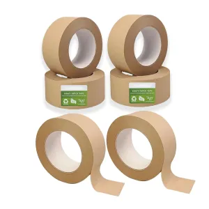 Eco-Friendly Brown Packing Tape, Recyclable Kraft Paper Tape for Moving & Shipping, 2 Inch x 66 Yards x 6 Rolls, Odorless and Quiet, Box & Carton Sealing, Heavy Duty Packaging Supplies