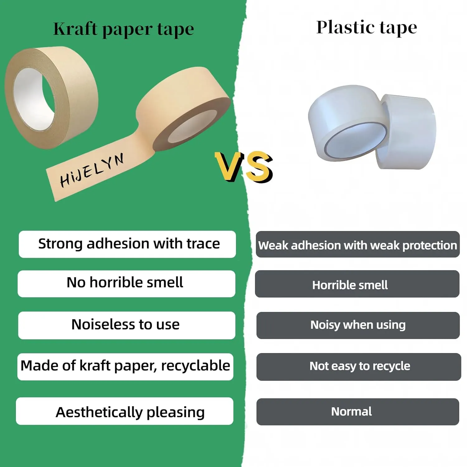 Eco-Friendly Brown Packing Tape, Recyclable Kraft Paper Tape for Moving & Shipping, 2 Inch x 66 Yards x 6 Rolls, Odorless and Quiet, Box & Carton Sealing, Heavy Duty Packaging Supplies
