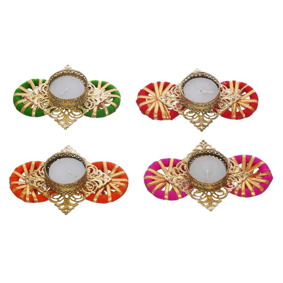 eCraftIndia Set of 4 Decorative Tea Light Candle Holders (Green, Pink, Red, Orange)