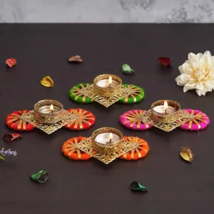 eCraftIndia Set of 4 Decorative Tea Light Candle Holders (Green, Pink, Red, Orange)