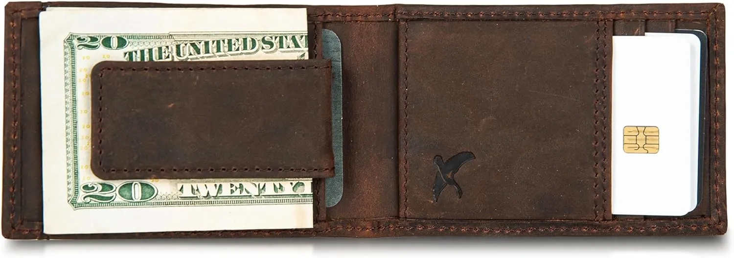 Eddie Bauer Men Signature Leather Money Clip Card Case Wallet