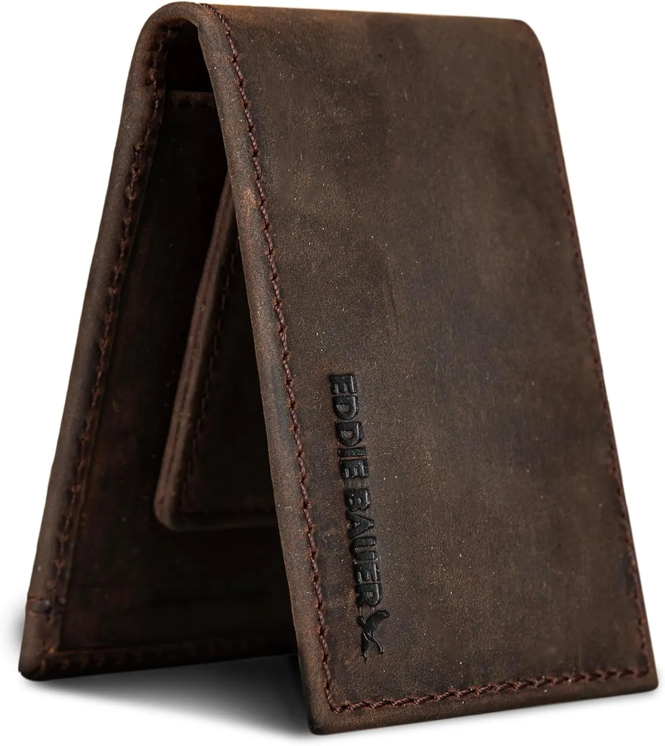 Eddie Bauer Men Signature Leather Money Clip Card Case Wallet