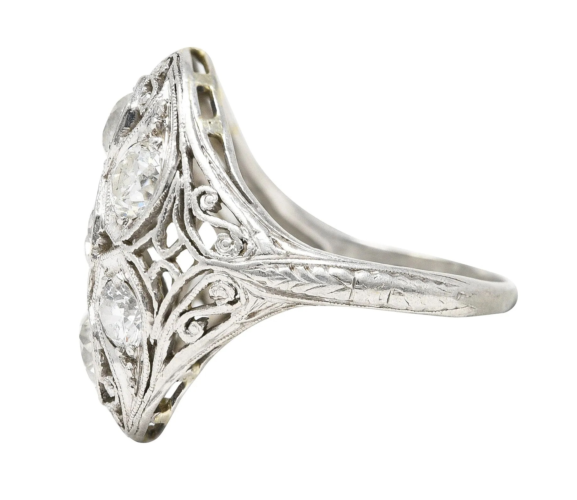 Edwardian 1.93 CTW Old European Cut Diamond Platinum Scrolling Antique Cluster Dinner Ring
