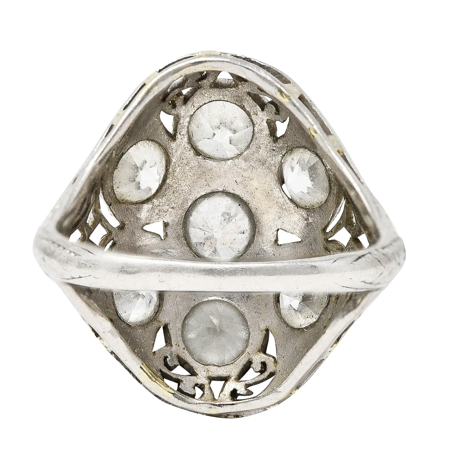 Edwardian 1.93 CTW Old European Cut Diamond Platinum Scrolling Antique Cluster Dinner Ring