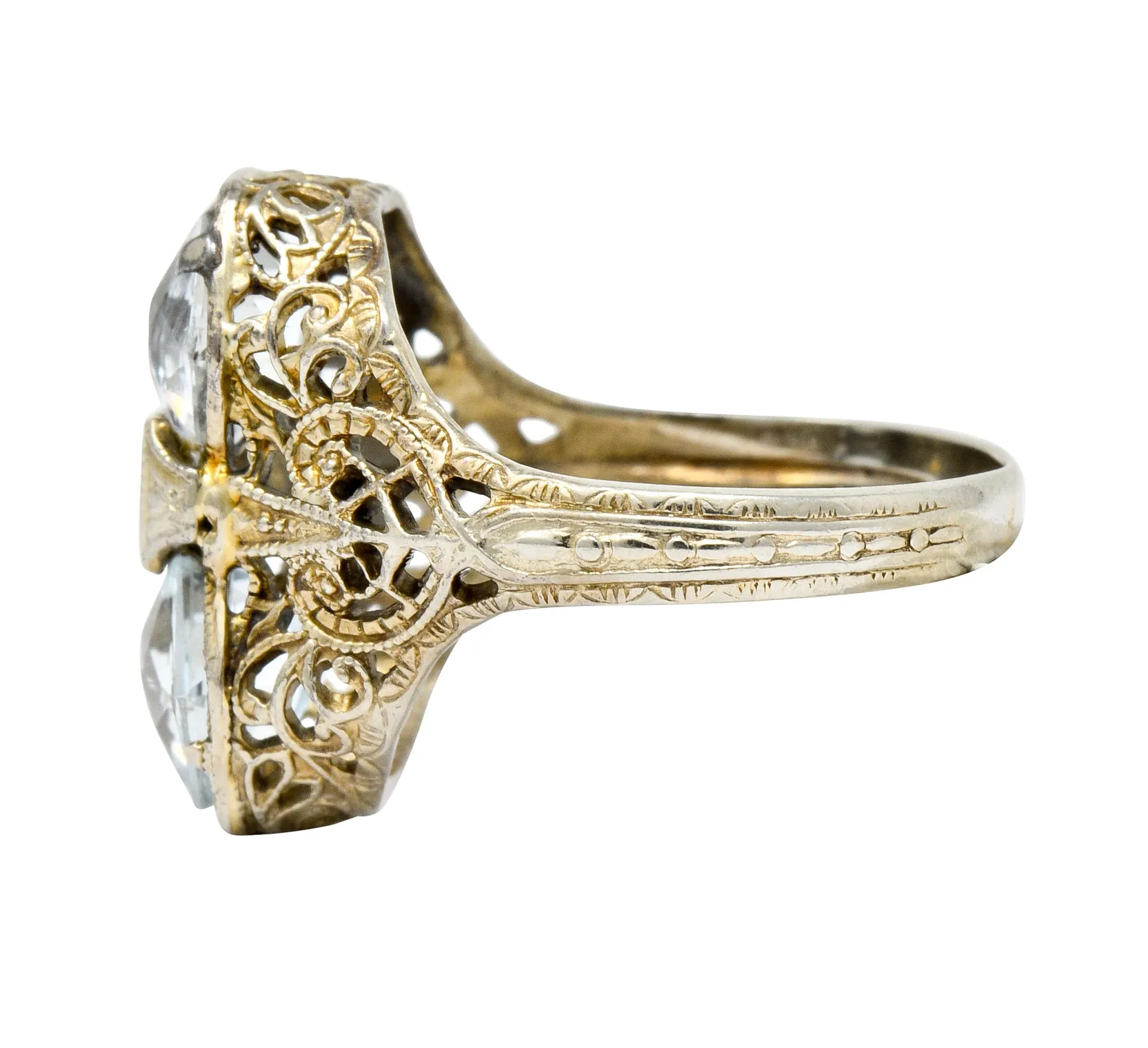 Edwardian Aquamarine Diamond 14 Karat White Gold Dinner Ring