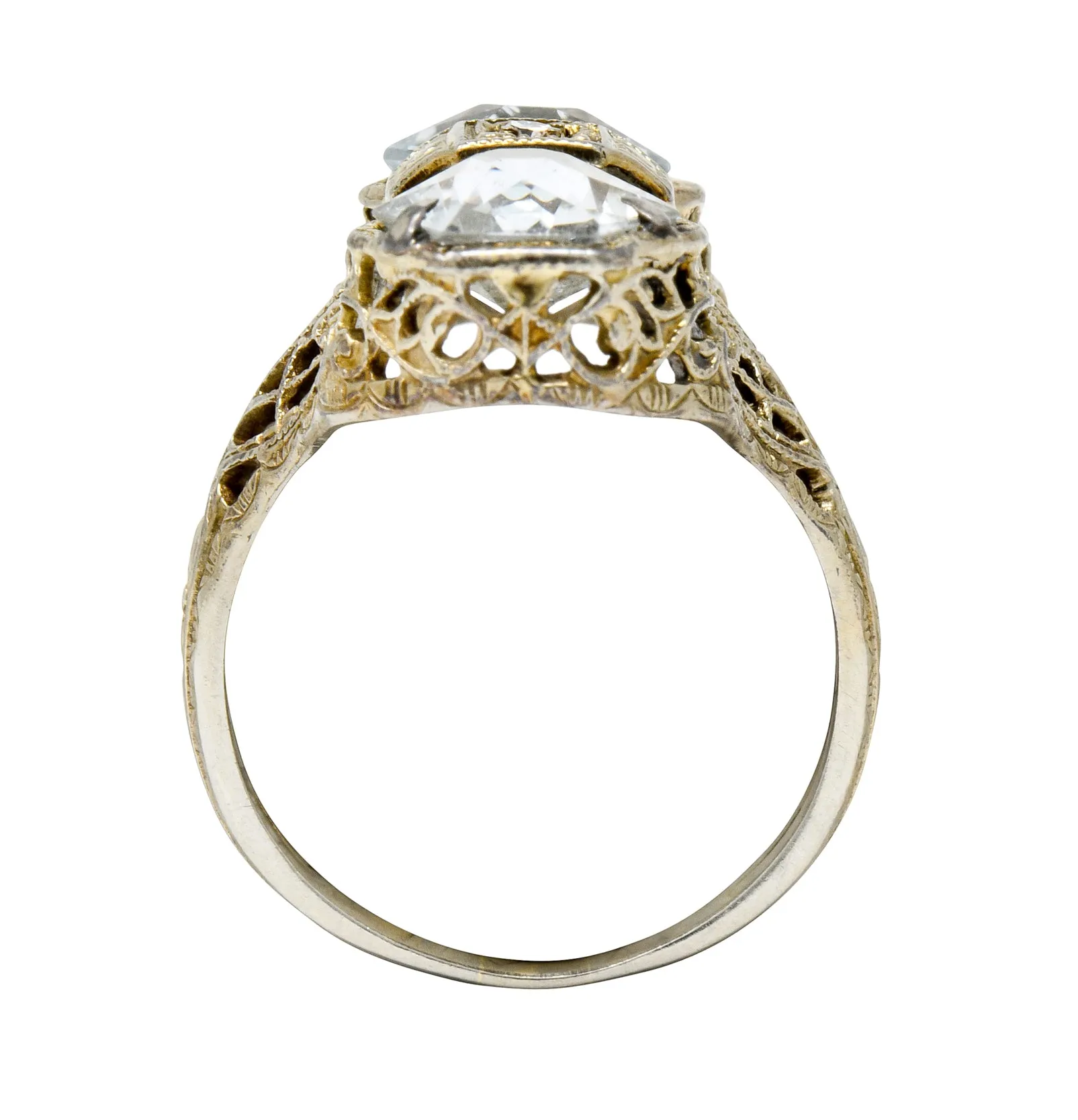 Edwardian Aquamarine Diamond 14 Karat White Gold Dinner Ring