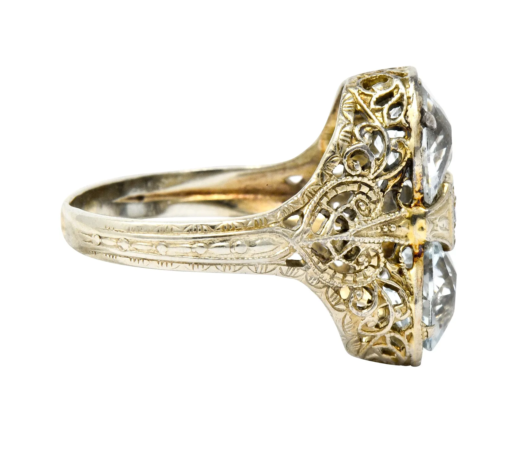 Edwardian Aquamarine Diamond 14 Karat White Gold Dinner Ring