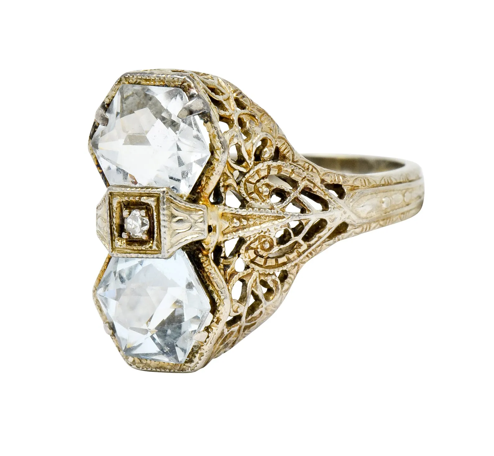 Edwardian Aquamarine Diamond 14 Karat White Gold Dinner Ring