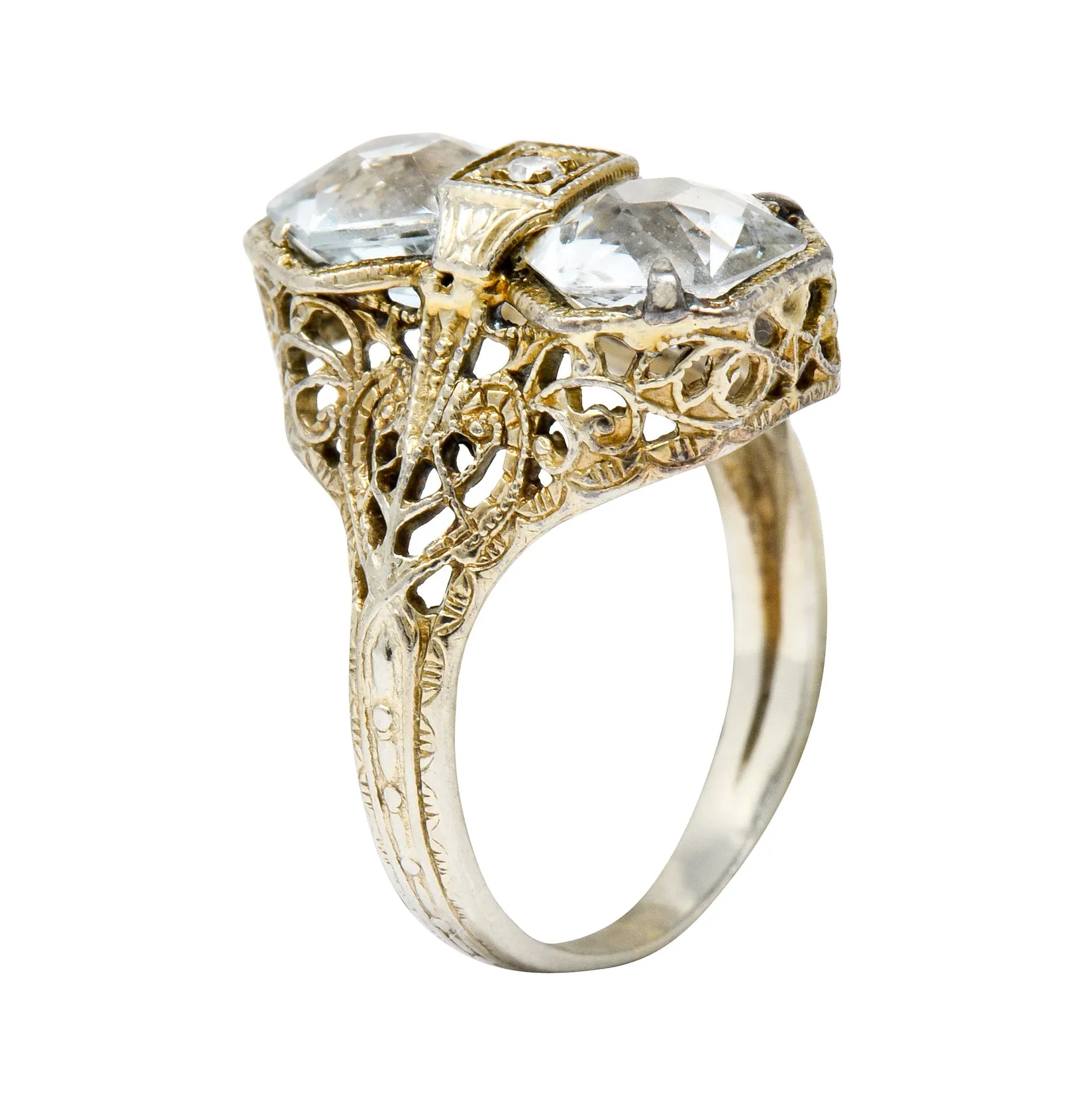Edwardian Aquamarine Diamond 14 Karat White Gold Dinner Ring