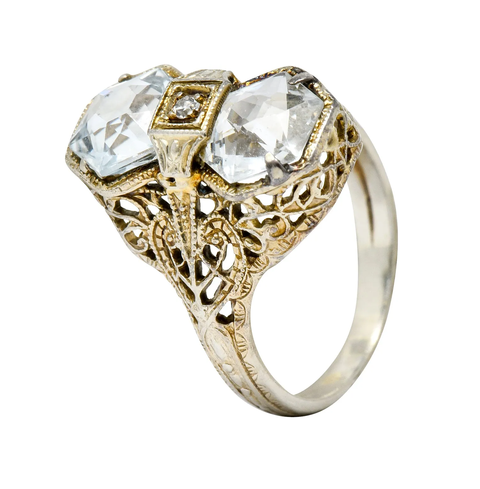 Edwardian Aquamarine Diamond 14 Karat White Gold Dinner Ring