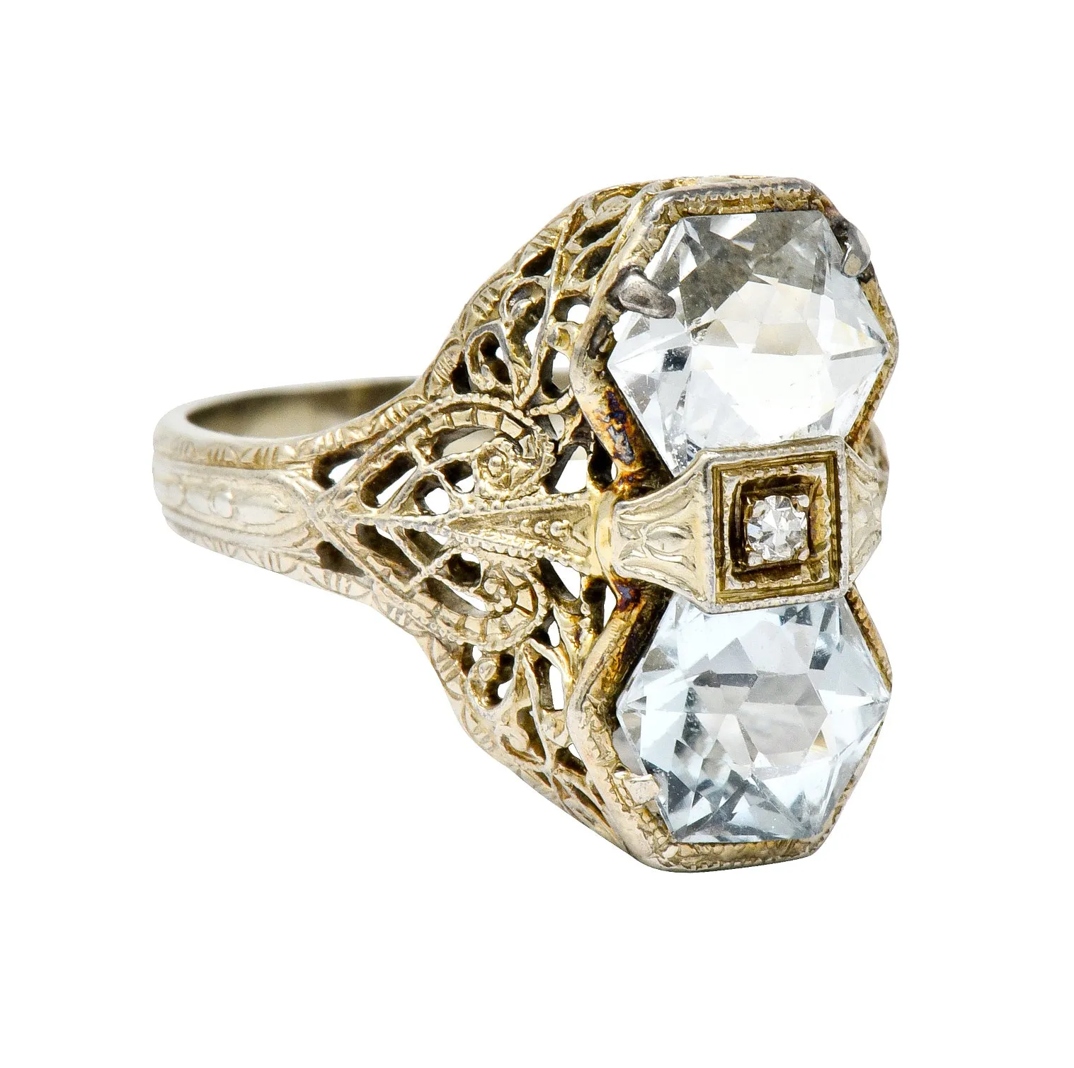 Edwardian Aquamarine Diamond 14 Karat White Gold Dinner Ring