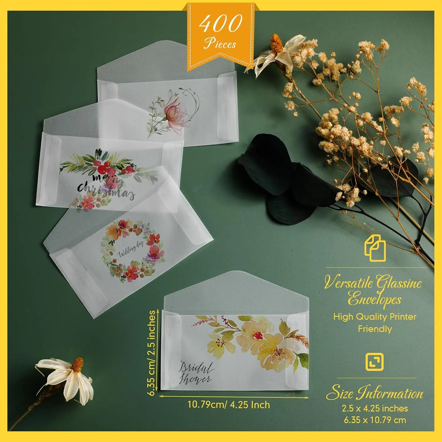 Eersida Glassine Envelopes 2.5x4.25 Inch Glassine Mini Lotto Lottery Ticket Holders Wedding Guest Favor Tissue Seed Envelope Holder for Scratch Stamp Scratch Ticket Wedding Favor Craft Project(200)