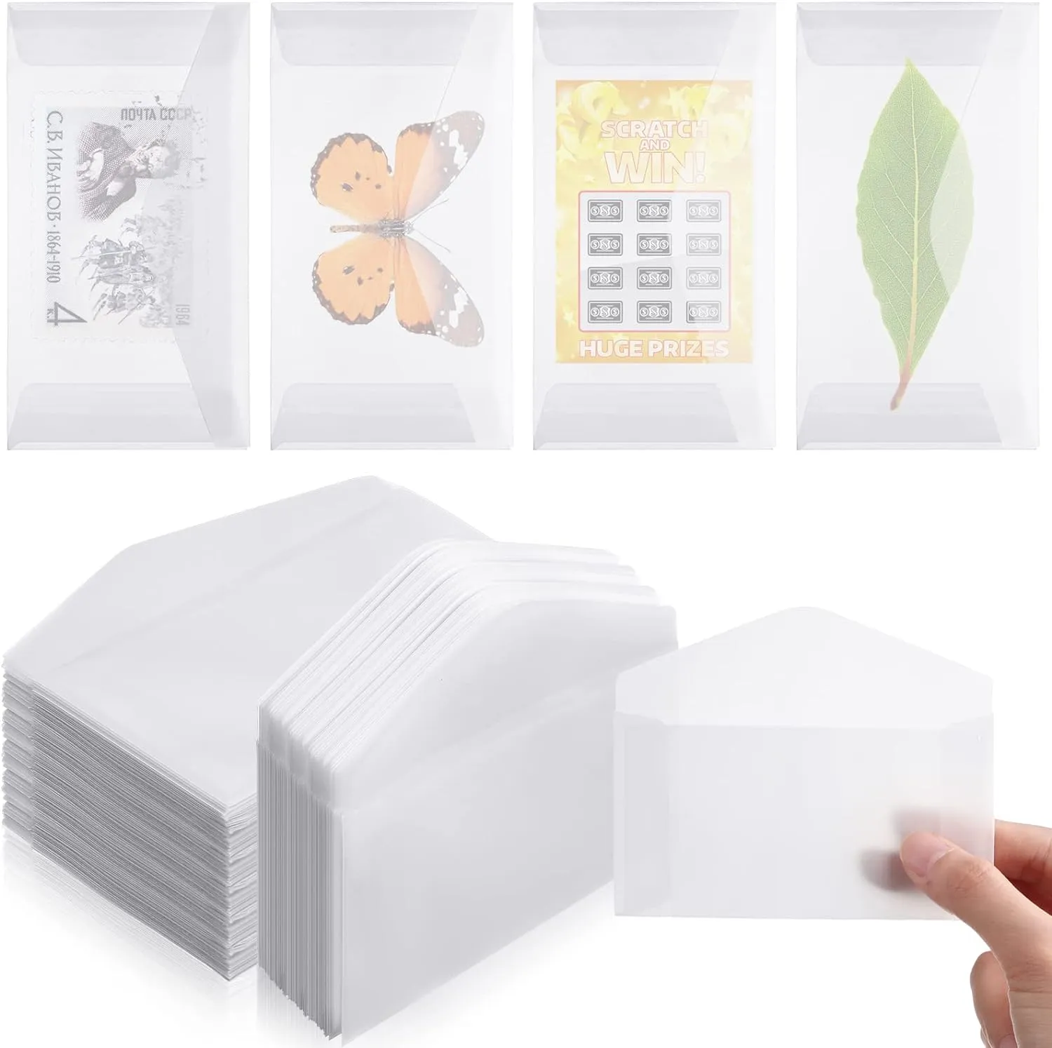 Eersida Glassine Envelopes 2.5x4.25 Inch Glassine Mini Lotto Lottery Ticket Holders Wedding Guest Favor Tissue Seed Envelope Holder for Scratch Stamp Scratch Ticket Wedding Favor Craft Project(200)