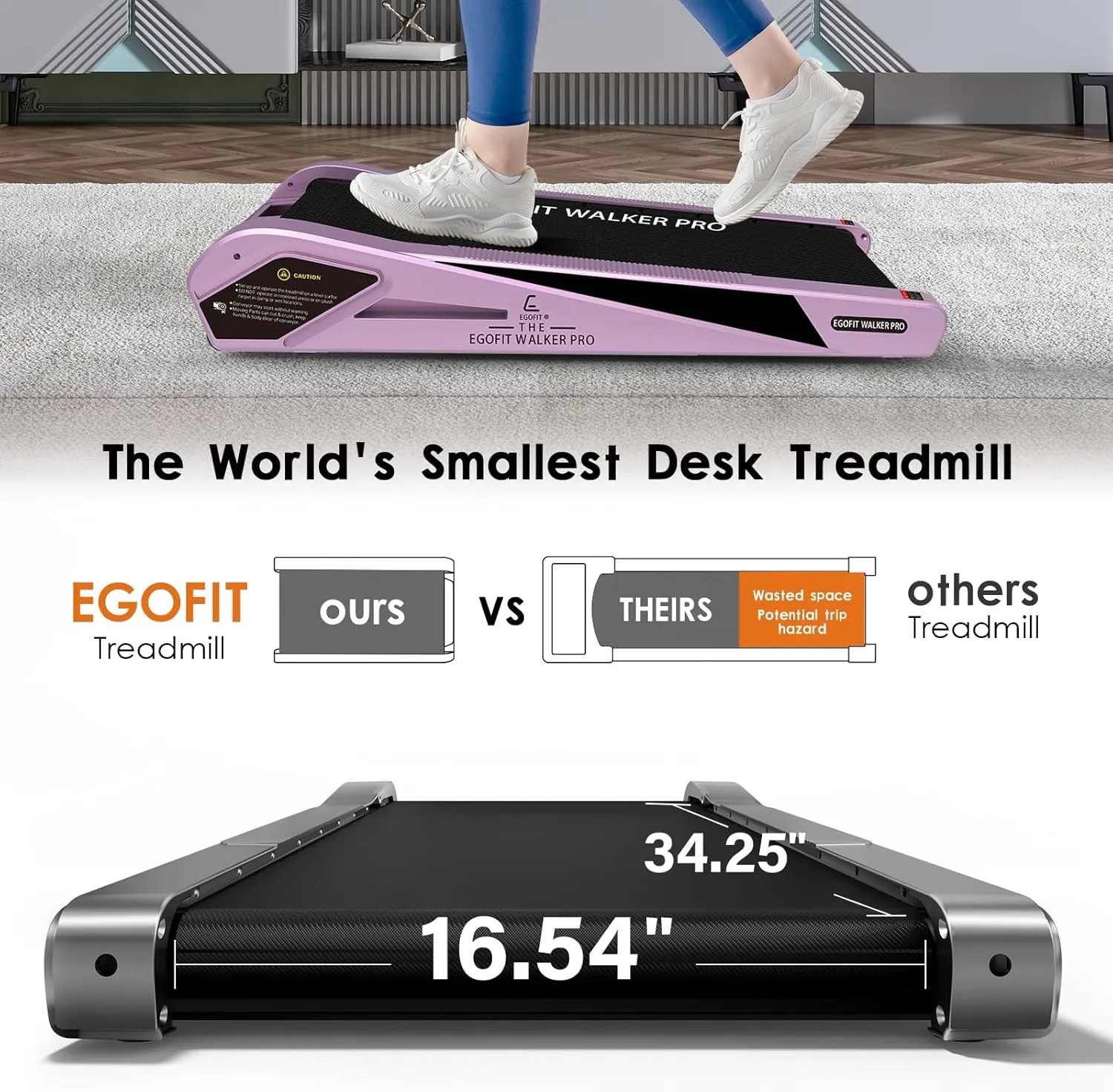 Egofit Walker Pro/Plus Smallest Under Desk Treadmill Walking Pad, Small & Compact Walking Treadmill with Fixed 5% Incline to Fit Desk Perfectly and Home & Office with APP & Remote Control