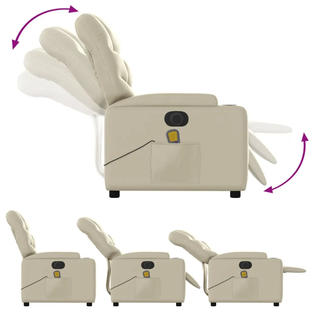 Electric Massage Recliner Chair Cream Faux Leather