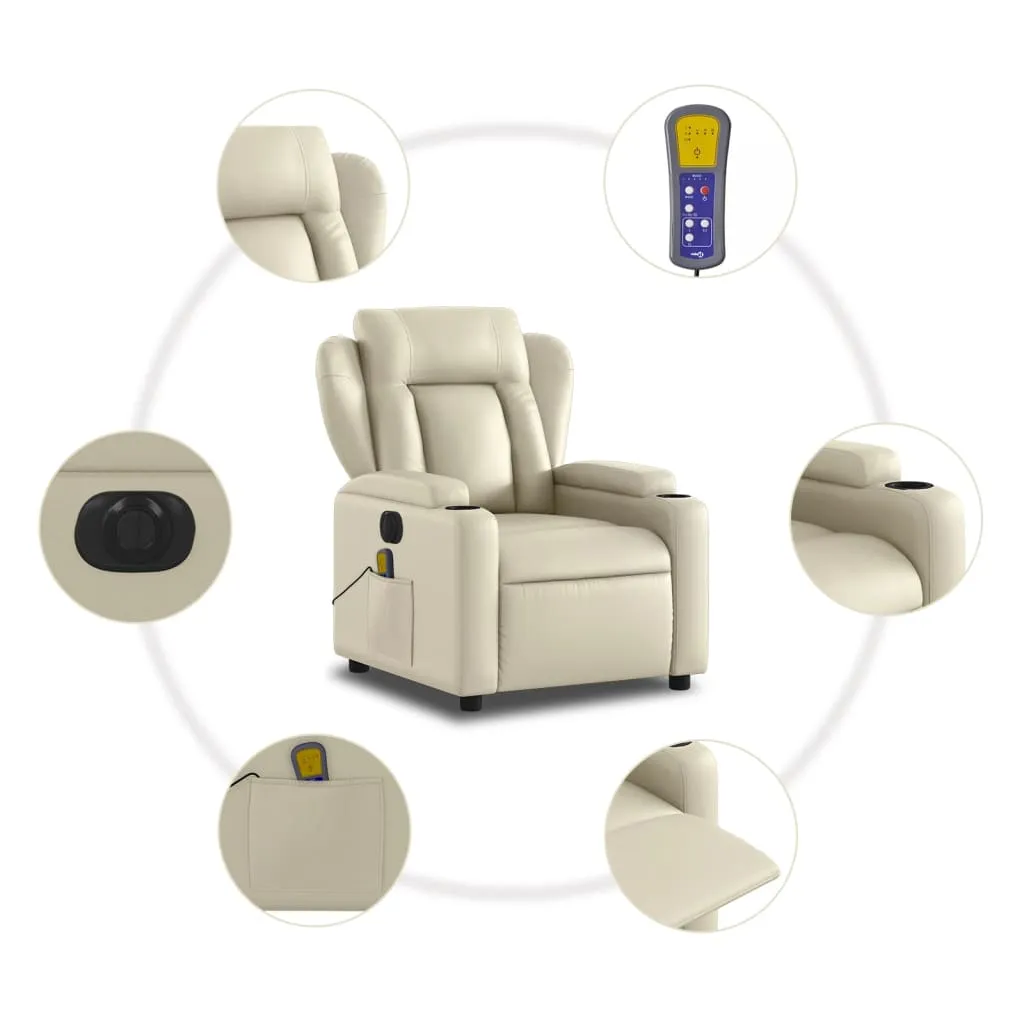 Electric Massage Recliner Chair Cream Faux Leather