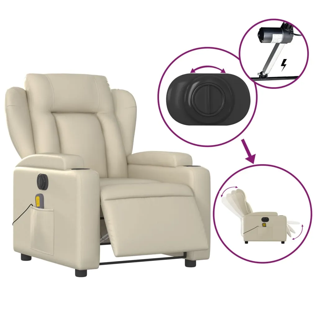 Electric Massage Recliner Chair Cream Faux Leather
